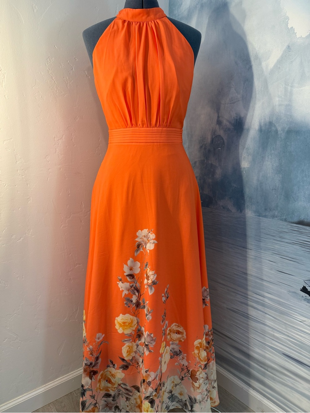 Halter Floral-Print Orange Maxi Dress 209 - Picture 2 of 13